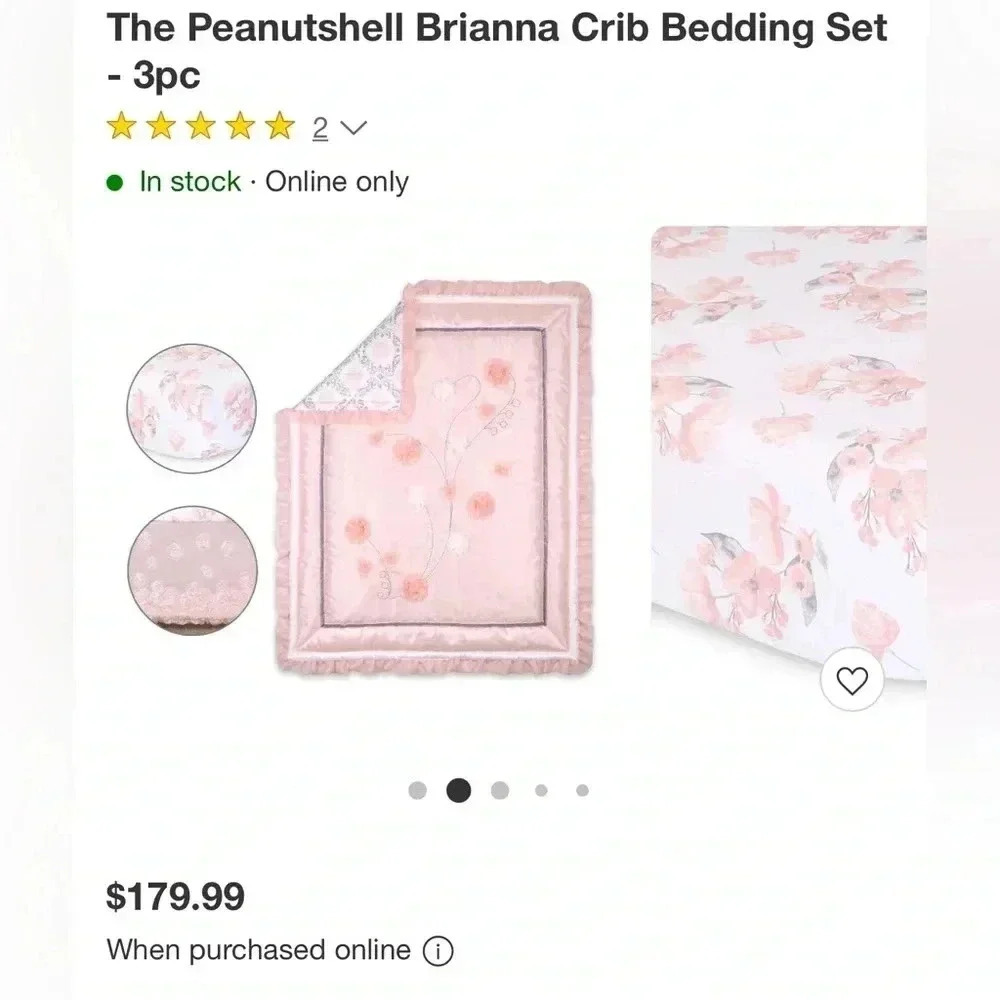 The Peanutshell Brianna Crib Bedding Set - 3pc NIB FREE BABY ON BOARD W purchase